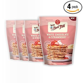 Bob's Red Mill White Chocolate & Strawberry Pancake Mix, 20oz (Pack of 4) - Just Add Water, Makes 32-40 Pancakes per Bag