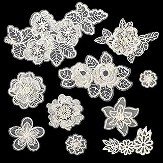 10 Pcs Flower Lace Embroidered Applique, Lace Flower Patches Organza Patches Flowers Applique for DIY Wedding Dress Sewing Craft Clothing Jeans Jackets Bags (Beige)