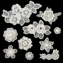 10 Pcs Flower Lace Embroidered Applique, Lace Flower Patches Organza Patches Flowers Applique for DIY Wedding Dress Sewing Craft Clothing Jeans Jackets Bags Beige
