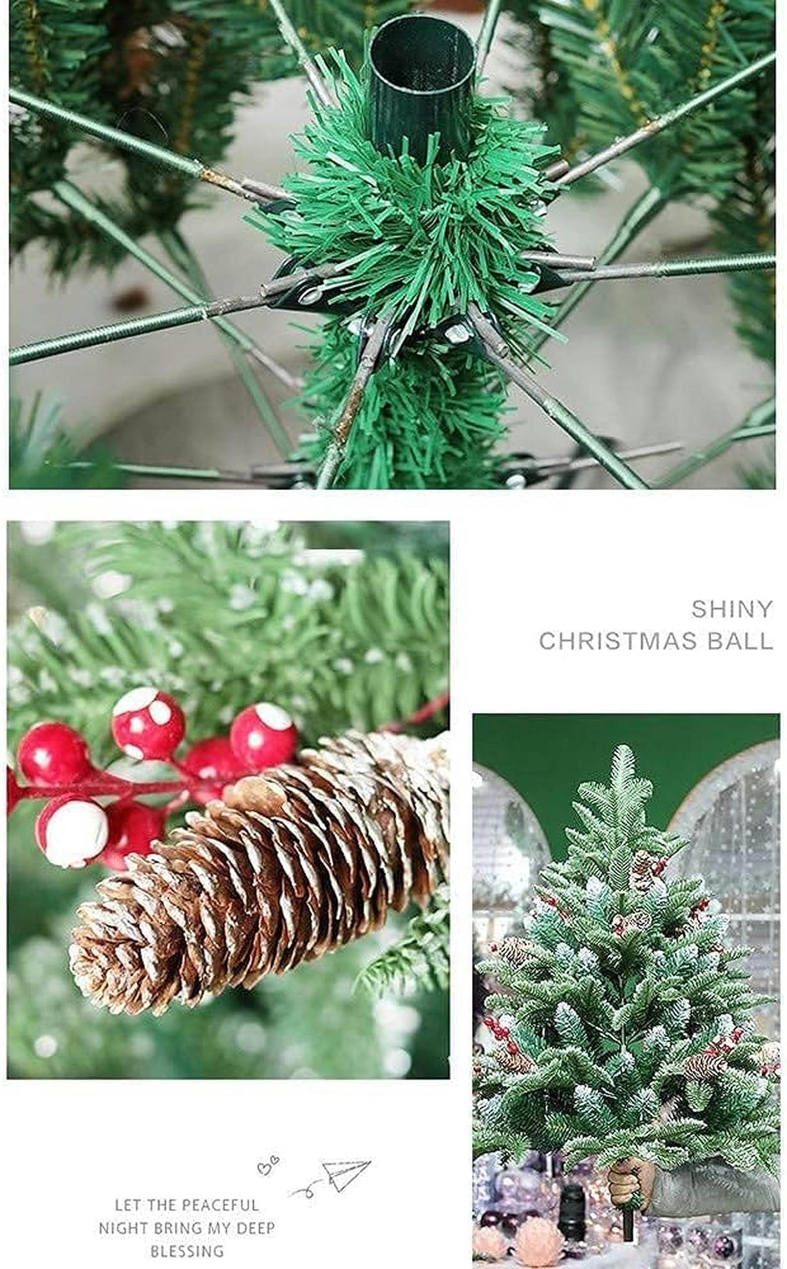 RajoNN Arbre de Noël Décorations de Noël Arbre de Noël enneigé Haut de Gamme PE PVC Fruits Rouges mélangés Arbre de Noël Automatique (150 cm (532 têtes ~ 32 Groupes)) (300 cm (3171 têtes ~ 72