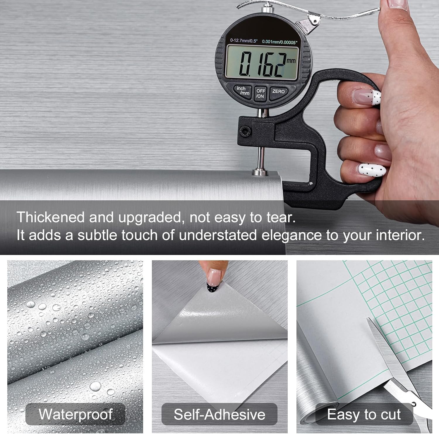 Silver Metallic Peel and Stick Wallpaper Stainless Steel Contact Paper for Kitchen Countertop Backsplash 23.6"x394" Modern Waterproof Self Adhesive Wall Paper for Appliances Dishwasher Fridge