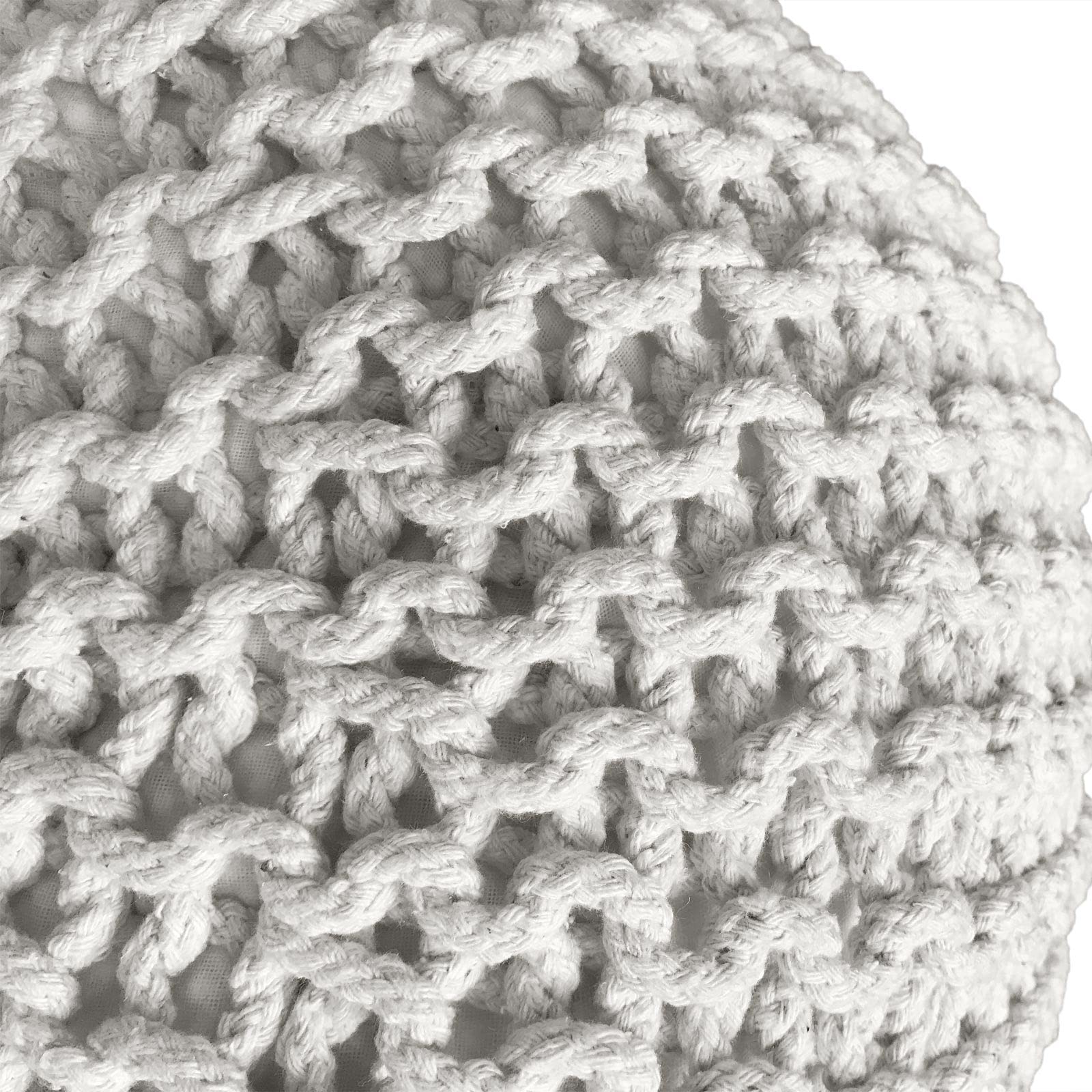 Pouf Ø 55 cm Strickhocker Sitzpouf Bodenkissen, nachhaltig, vegan, fair gehandelt, 150 kg belastbar, modern, für Wohnzimmer, Schlafzimmer & Kinderzimmer, in Schwarz, Grau, Weiß, Beige (naturweiss)