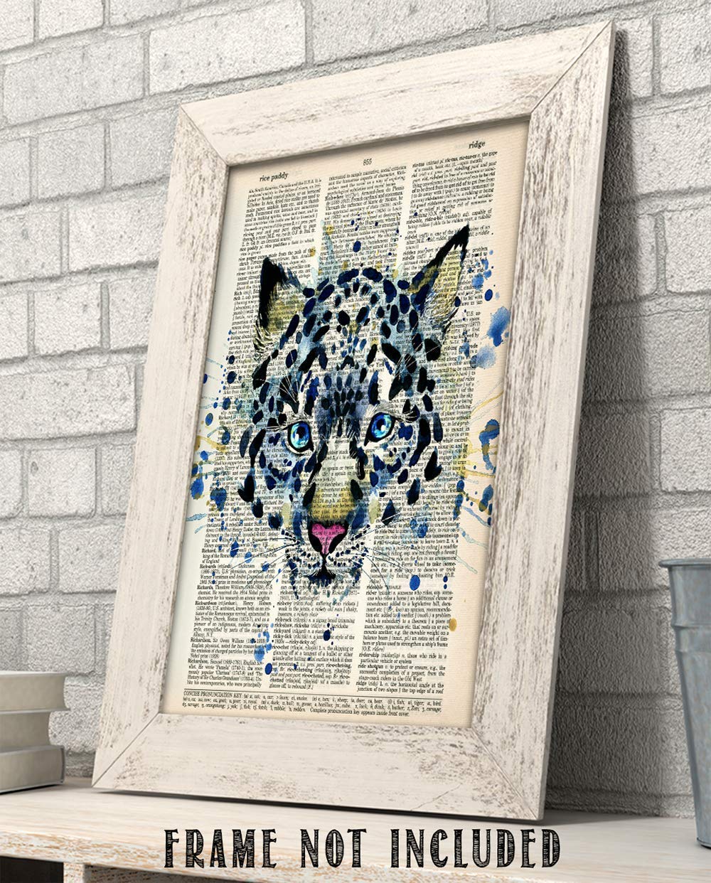 Upcycled Dictionary Art -  - Classic Office and Home Decor, Library Water Color Wall Art, Animal Print Vintage Book Page Bedroom Decoration, 8.5x11 Unframed Art Poster: Snow Leopard