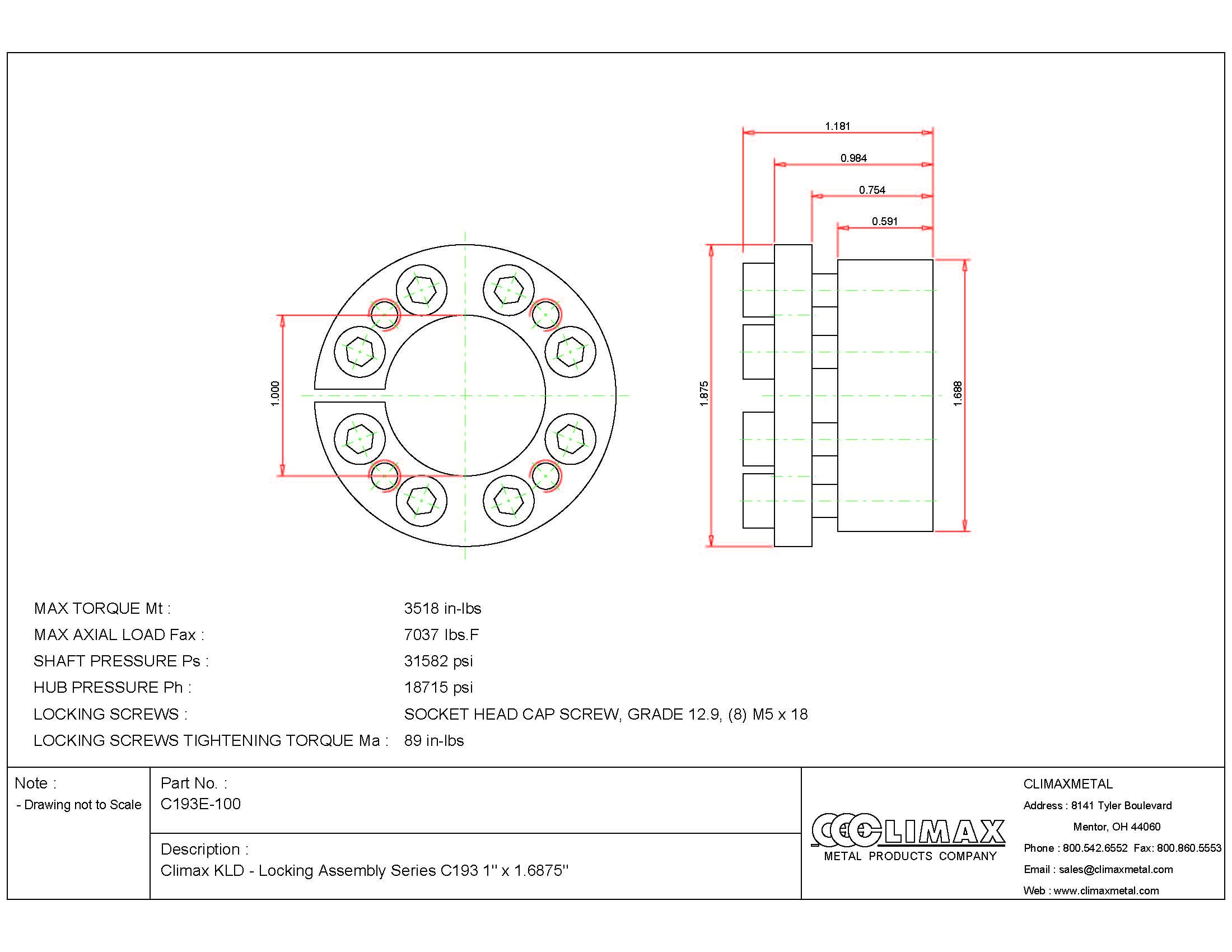 Climax Metals C193E-050 Series 193 Locking Assembly, Steel, 0.5