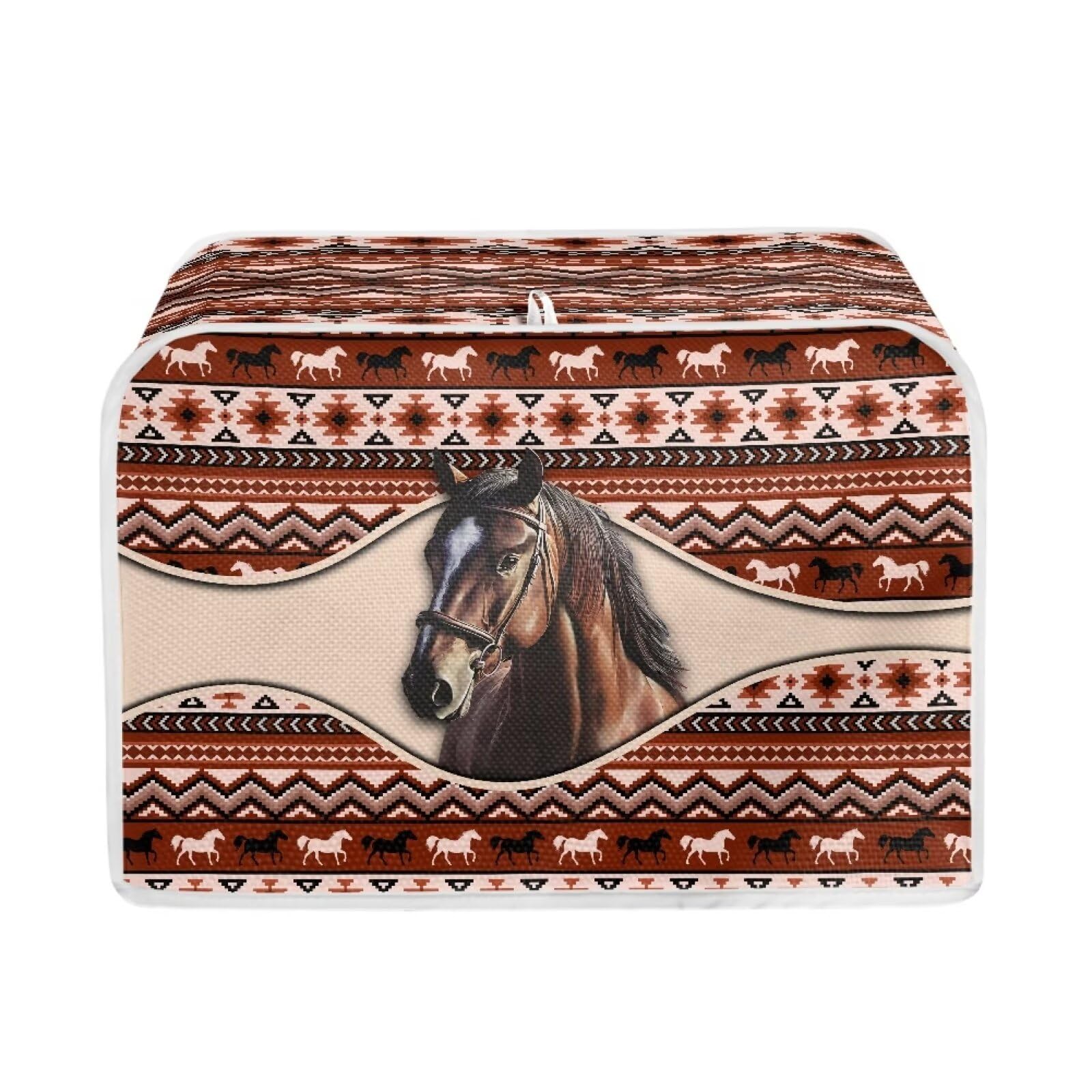 3D Horse Print Bread Maker Cover 4 Slice Toaster Cover, Aztec Tribal Print Bread Maker Machine Covers, Anti Fingerprint Toaster Oven Dust Cover, Decorative Accessories for Kitchen