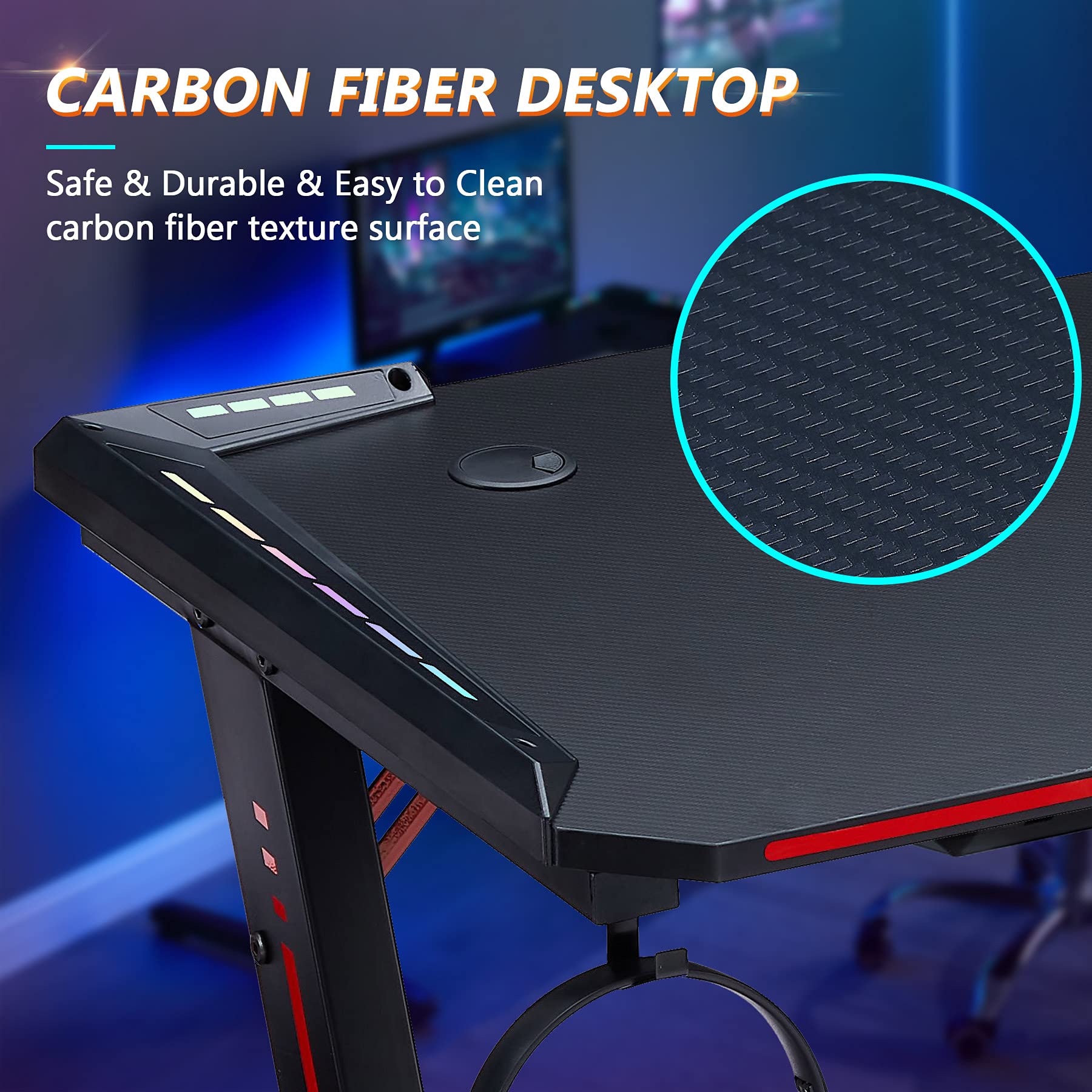 Tribesigns Gaming Desk, Z Shaped Ergonomic PC Gaming Table with LED