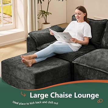 Hobestluk 152 Cloud Modular Sectional Couch 4-Seater Sofa with Ottomans U Shaped Couch Deep Seat Sofa with Removable Cover for Living Room (Dark Grey, 4-Seater Sofa with Two Ottomans)