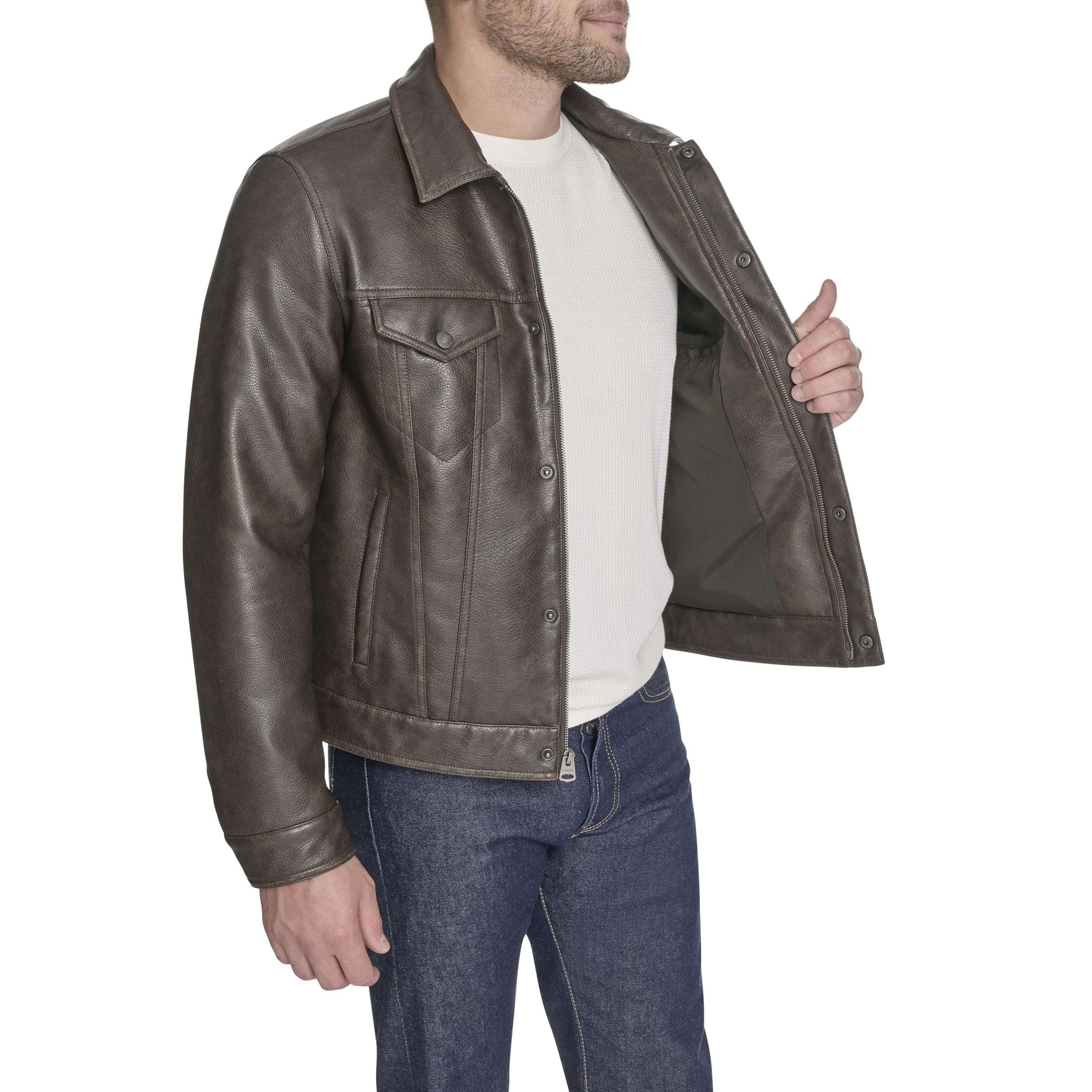 Levi's Faux Leather Sherpa Lined Trucker Jacket (Regular And Big And Tall Sizes) Chaqueta de cuero sinttico Hombre