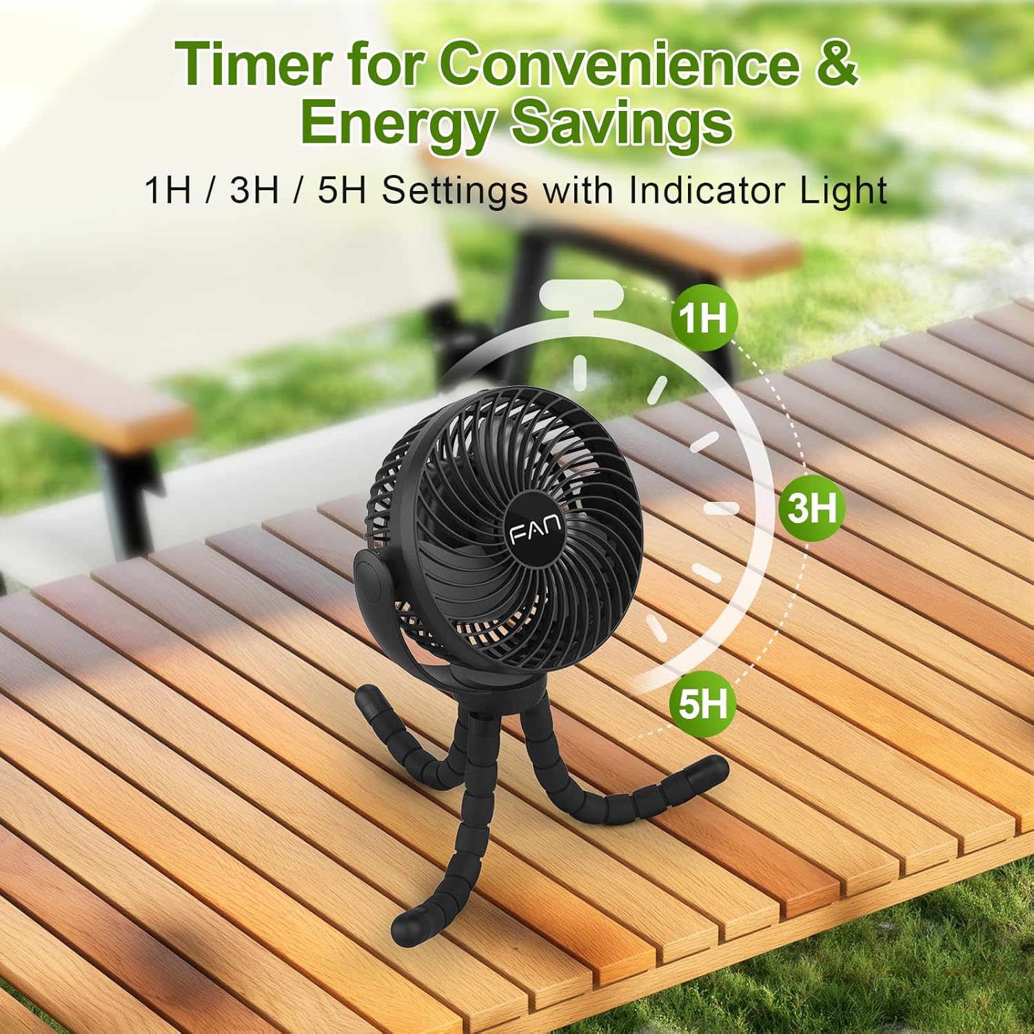 Rechargeable Golf Cart Fan, 10000mAh Battery for 55H Max Runtime, Portable Fan with Flexible Tripod, USB Type-C Charging, 3-Speed & Timer, Compatible with EZGO Club Car Yamaha - Image 5