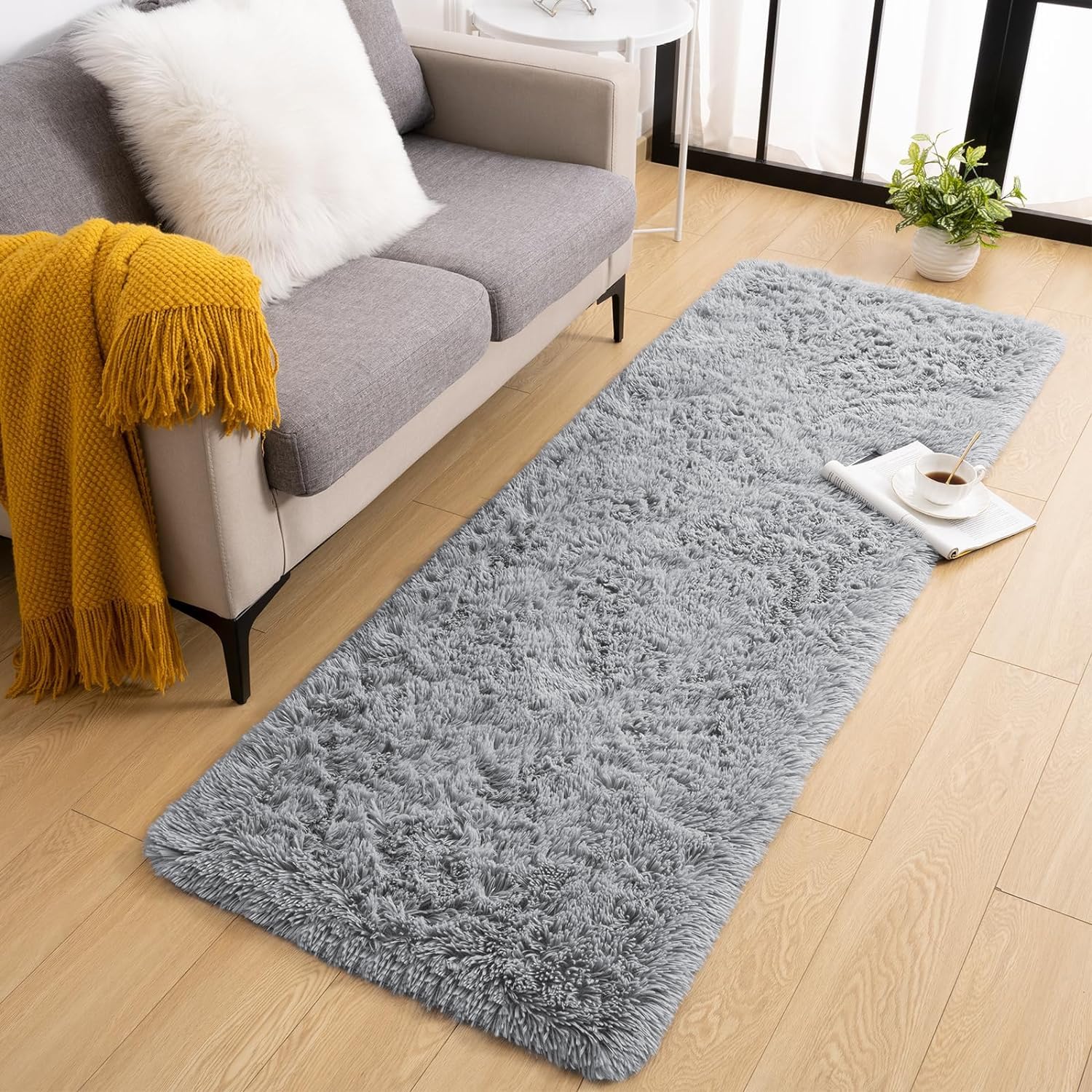 BedLooms Rugs Living Room Hallway Runner 80x300 cm – Grey Area Rugs for Bedroom Anti Slip – Modern Super Soft Plush Carpets Fluffy Shaggy Rug for Lounge – Non Shedding Bedside Rug for Kids Room — image 1