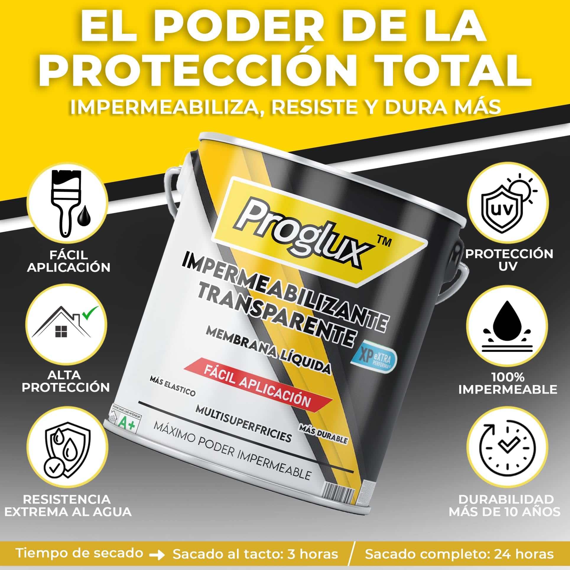 ProGlux Impermeabilizante Transparente 750 ml - Sellador Impermeable Transparente para Revestimiento Impermeable Definitivo - Pintura Impermeabilizante Terrazas Antimoho - Pintura Antihumedad