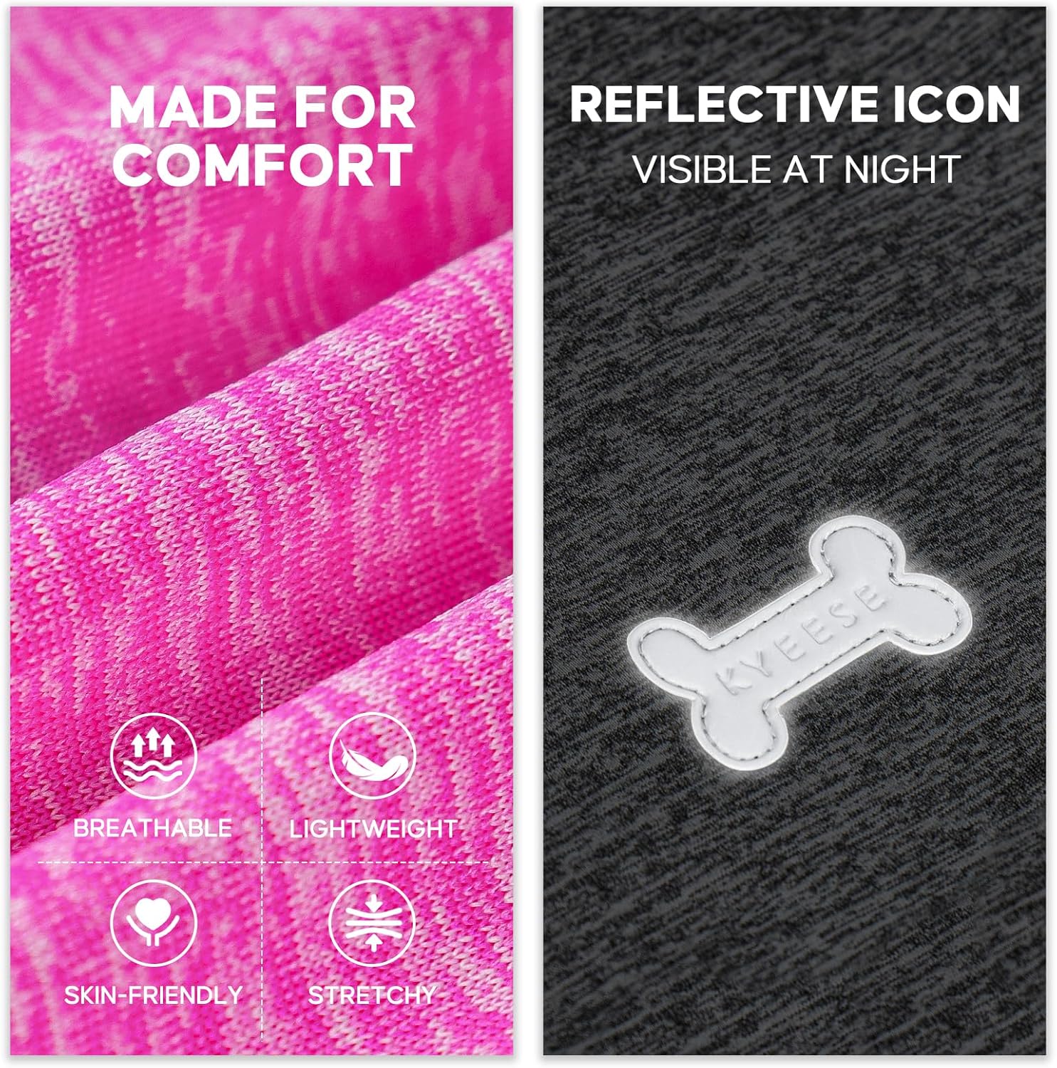 KYEESE 2Pack Dog Shirt, Lightweight Sun Protection Sleeveless Dog T Shirts for Small Dogs Girl, Breathable Pet Reflective Tank Top Summer Dogs Clothes for Outdoor Walking, Grey+Hotpink, L