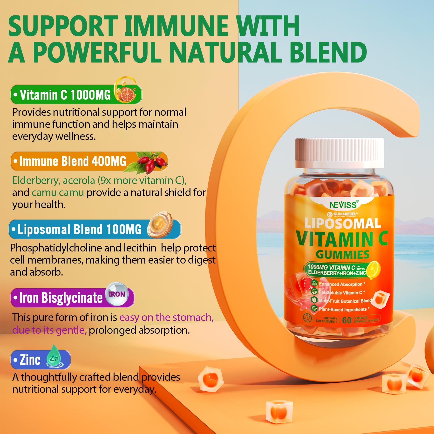 NEVISS Liposomal Vitamin C Gummies for Women and Men, Easy to Chew, 1 Pack — Amazon image 4