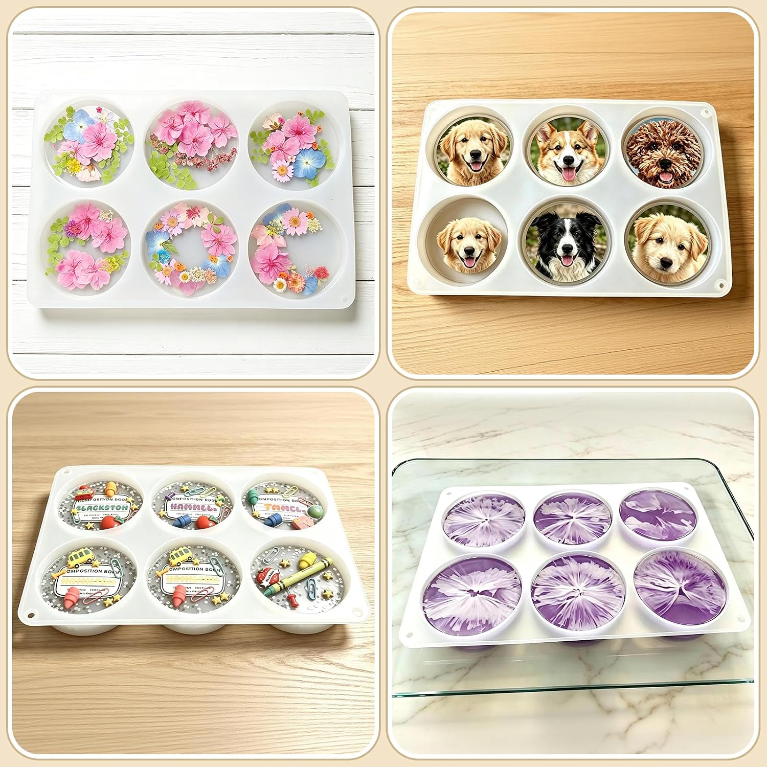 6-Cavity 4 Inches IALTMEI Deep Round Resin Coaster Molds， Upgrade Coaster Molds for Epoxy Resin， Coaster Silicone Molds for Eesin， DIY Craf Flower Bouquet Preservation