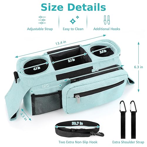 Miniatura 9 de Accmor Organizador universal para cochecito con portavasos aislado, bolsa de teléfono desmontable y correa para el hombro, bolsa de cochecito,