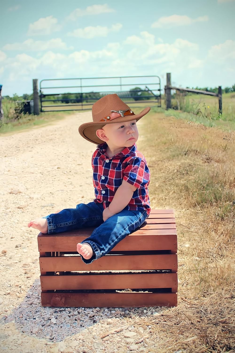 JOYEBUY Western Cowboy Hat for Kids Boys Girl Classic Roll Up Fedora Hat with Buckle Belt - Image 5