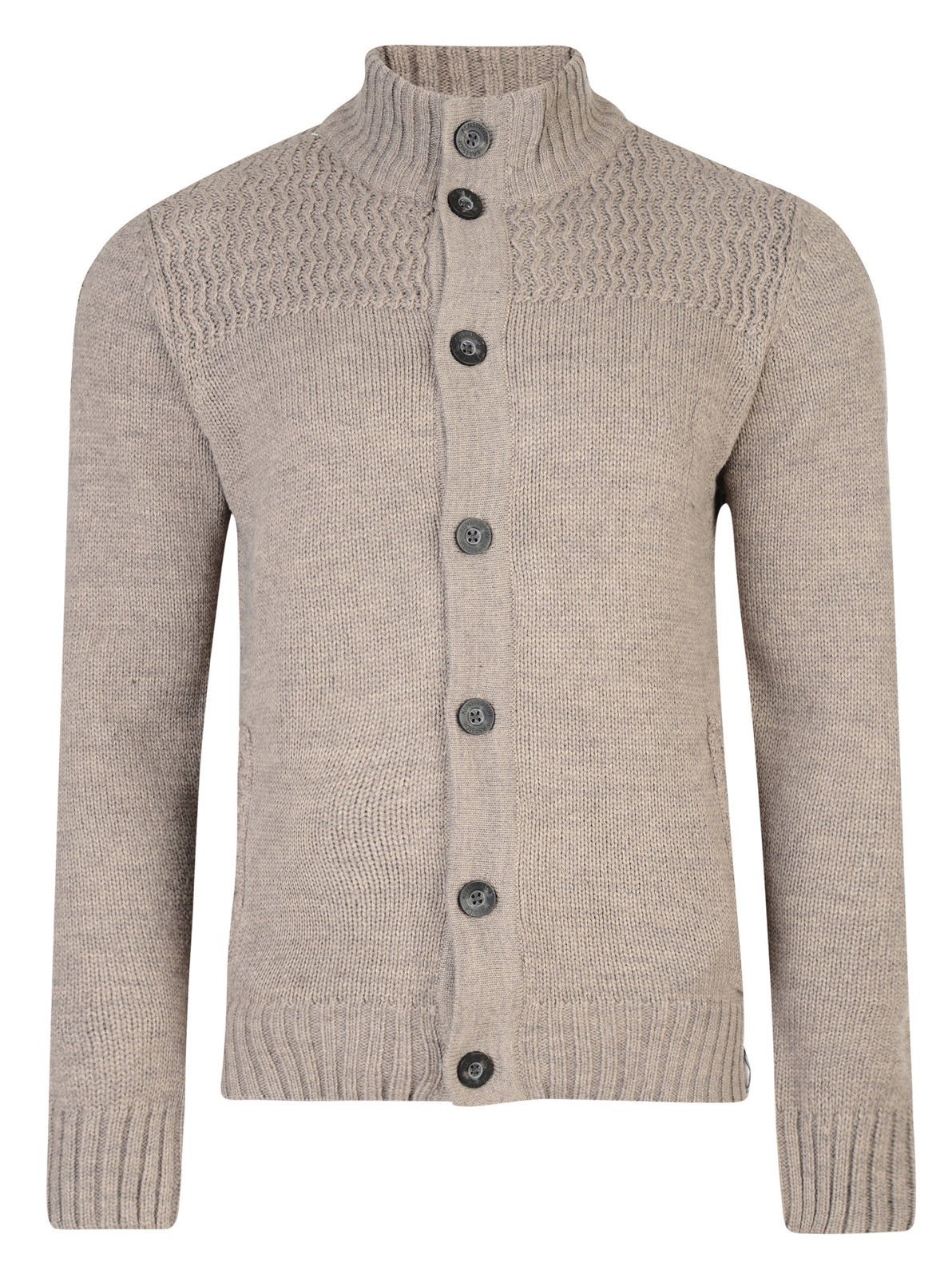 Button Cardigan Tramore Wool Blend Raglan Knit Jumper Taupe Marl