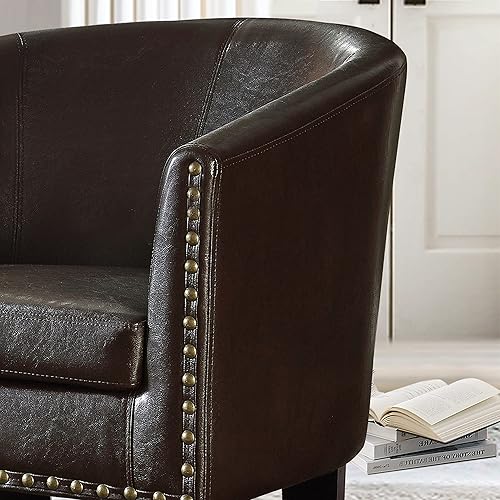 Miniatura 5 de Rosevera Duilio Club Style Sillón de barril para sala de estar, sintético, estándar, cuero expreso