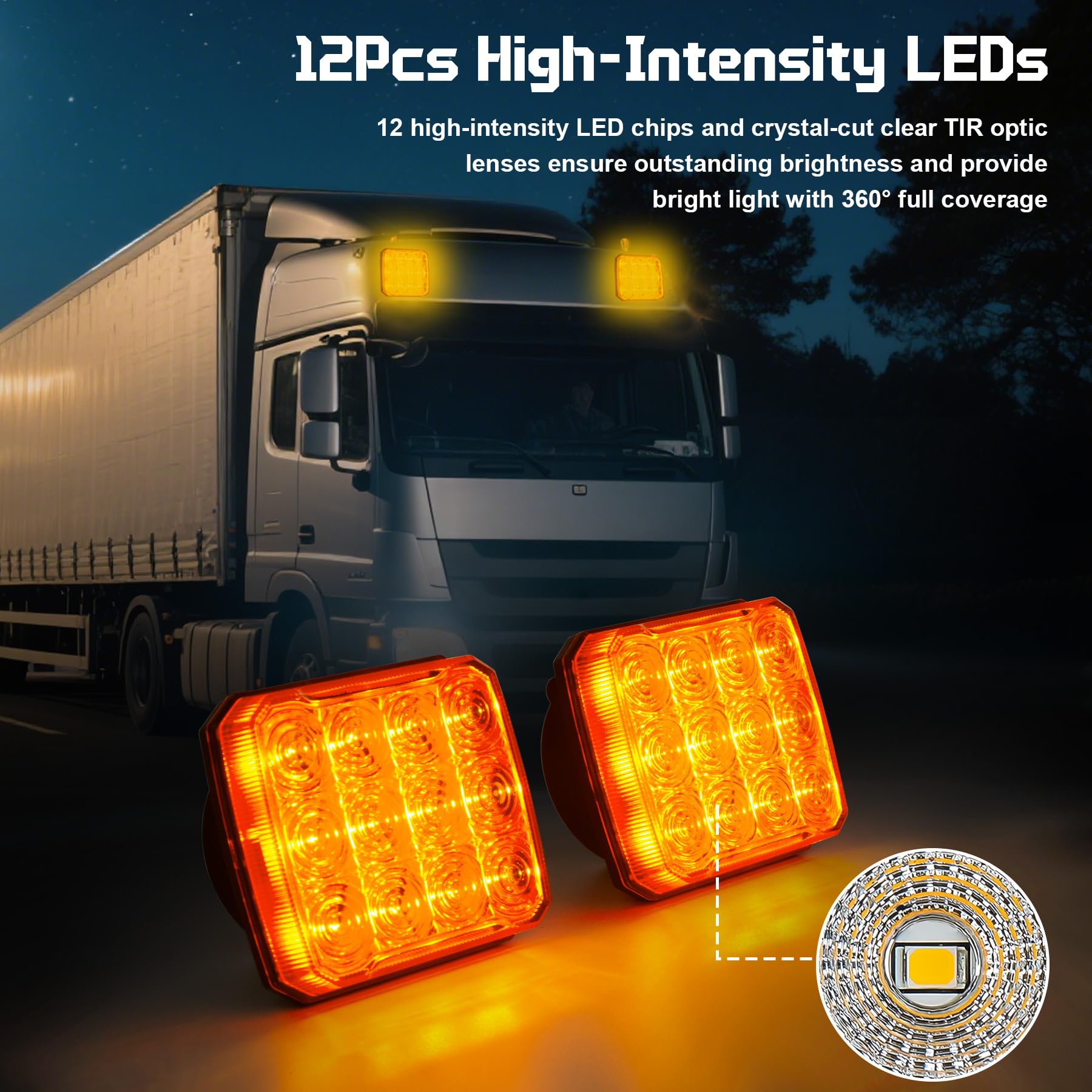 2 luces estroboscópicas LED recargables inalámbricas, luz de emergencia portátil intermitente, beacon de advertencia magnética ámbar para camiones, remolques, tractores y vehículos