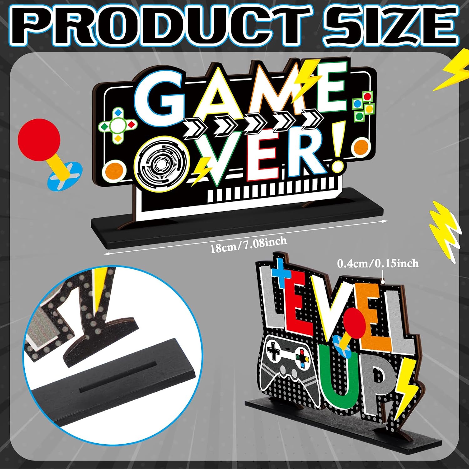 Geetery 6 Pcs Video Game Party Centerpieces Wood Level up Birthday Decorations Gaming Desk Decor Pixelated Table Sign for Adults Birthday Party Theme Fans Supplies(Black)