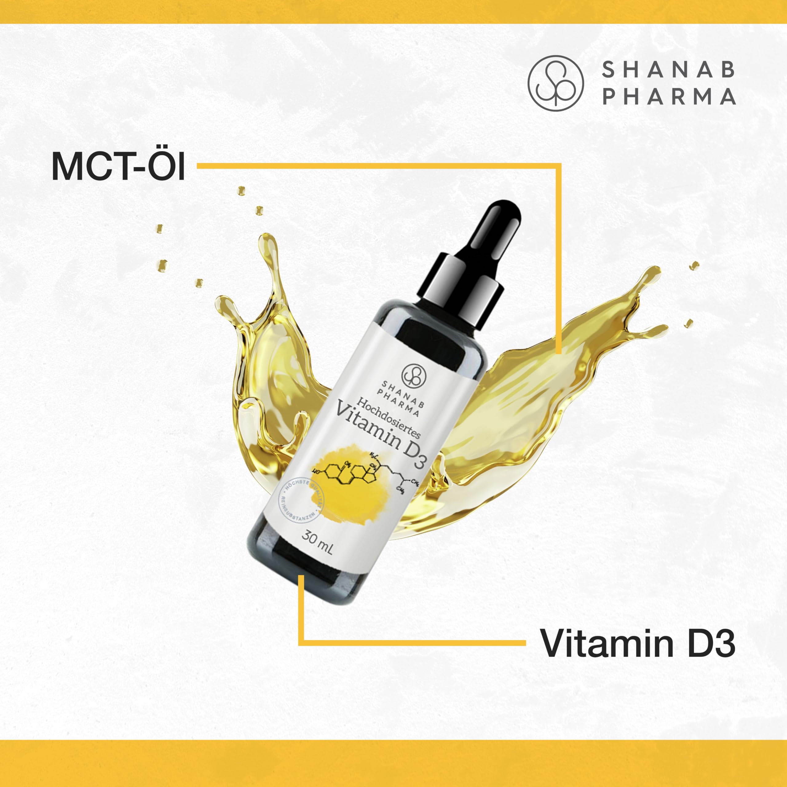 Vitamin D3 Tropfen - Hochdosiertes D3 mit 3300 IE pro D3 Tropfen mit mittelkettigen Triglyceriden für normale Knochen & Immunsystem - 30 ml Vitamin D3 Öl Nahrungsergänzungsmittel von Shanab Pharma