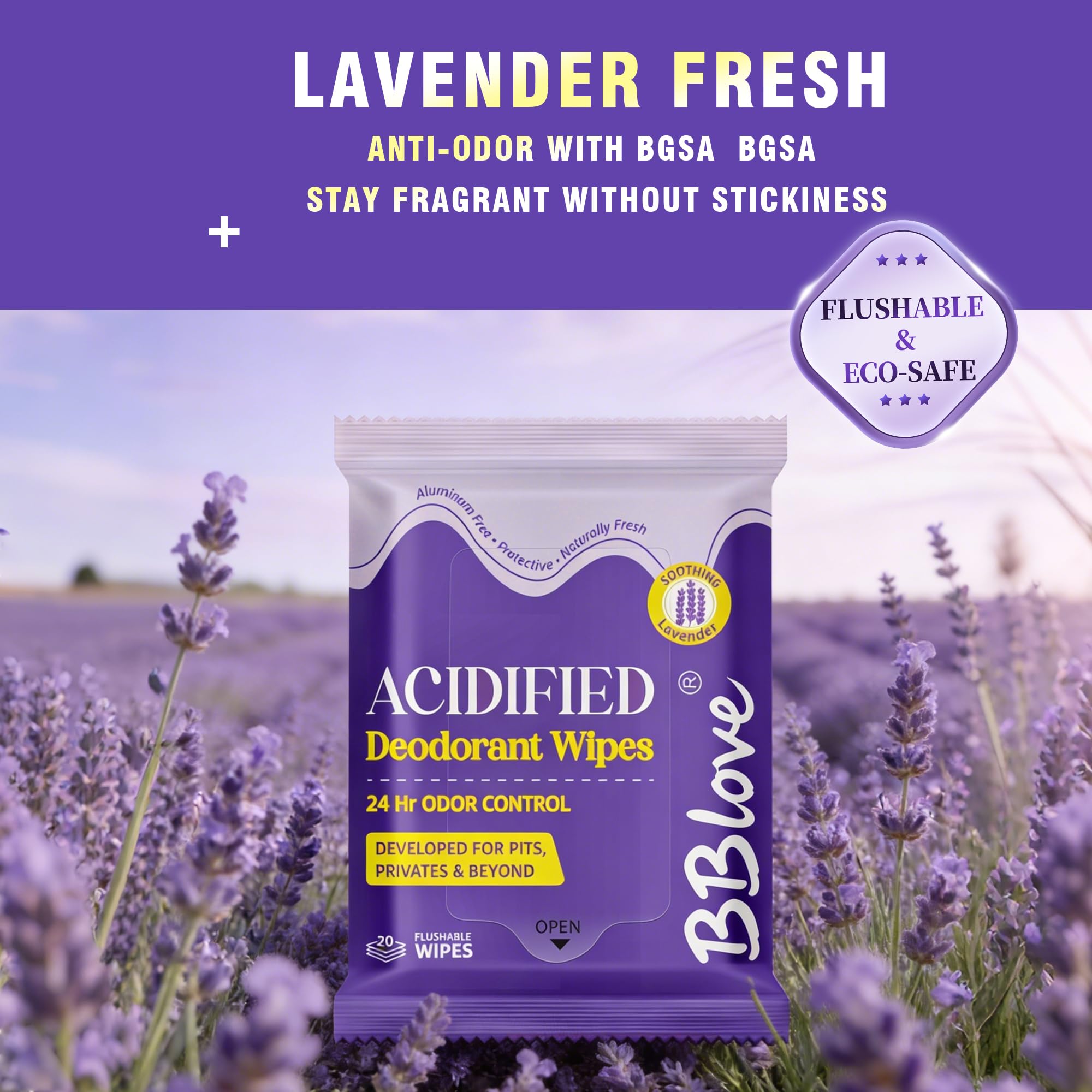 Acidified Body Wipes - 24H Odor Control, pH Balanced for Underarms & Whole Body, Aluminum-Free & Skin-Loving Formula, 80 Wipes