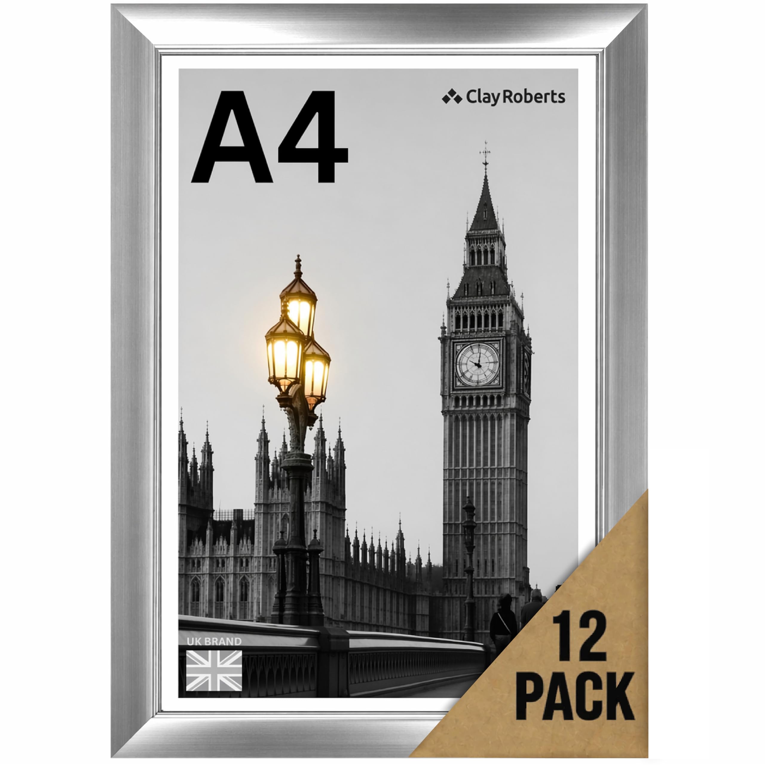 A4 Silver Photo Frame – Modern A4 Frame for Certificates, Pictures & Prints, Wall Hanging (Portrait or Landscape), Document & Poster Frame UK