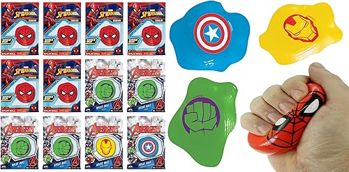 Marvel Avengers Splat Balls Bolas adhesivas y bola elástica blanda (12 bolas surtidas) Spiderman, Hulk, Iron Man y Capitán América. Pelotas de