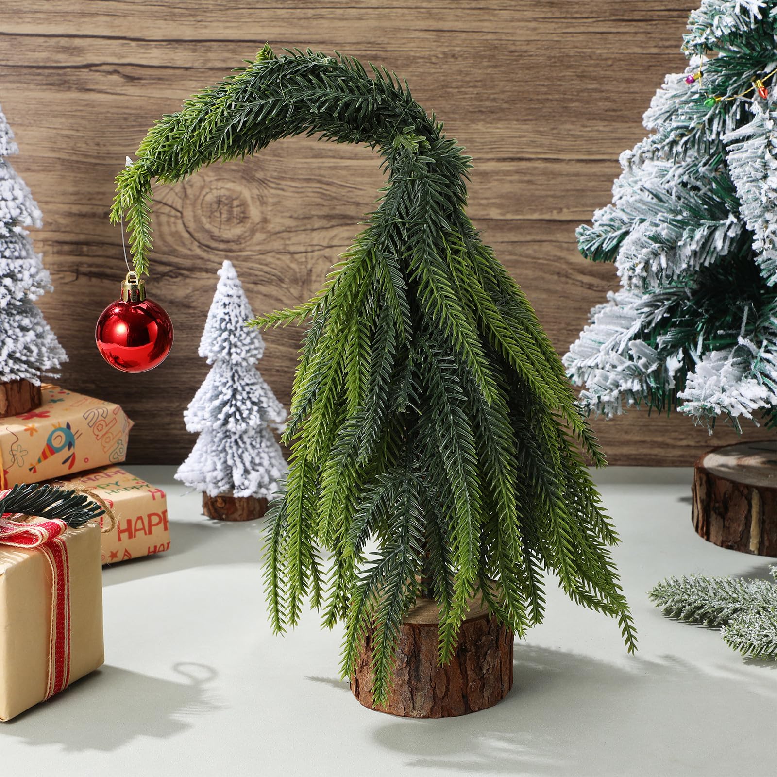 NUOBESTY 2 Pièces Mini Sapin de Noël de Table Vert 30cm, Base en Bois,