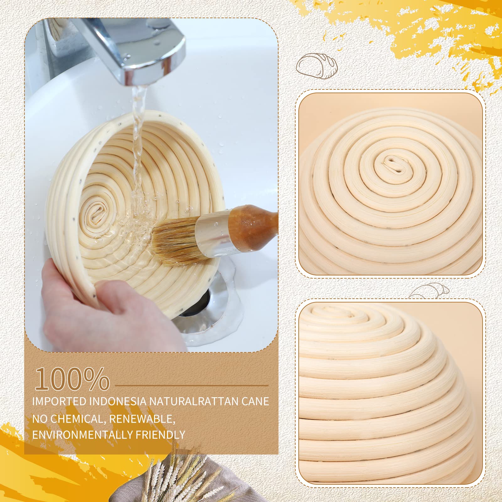 Irenare 10 Stück Brot-Banneton-Gärkörbe, Rund, T Produktbild-Vorschau 2