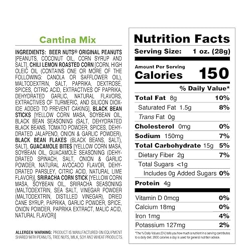 Miniatura 2 de BEER NUTS Cantina Mix - Bolsa de agarre - Bolsa resellable de 20 onzas, cacahuetes originales, maíz asado con chile y limón, palitos de frijoles