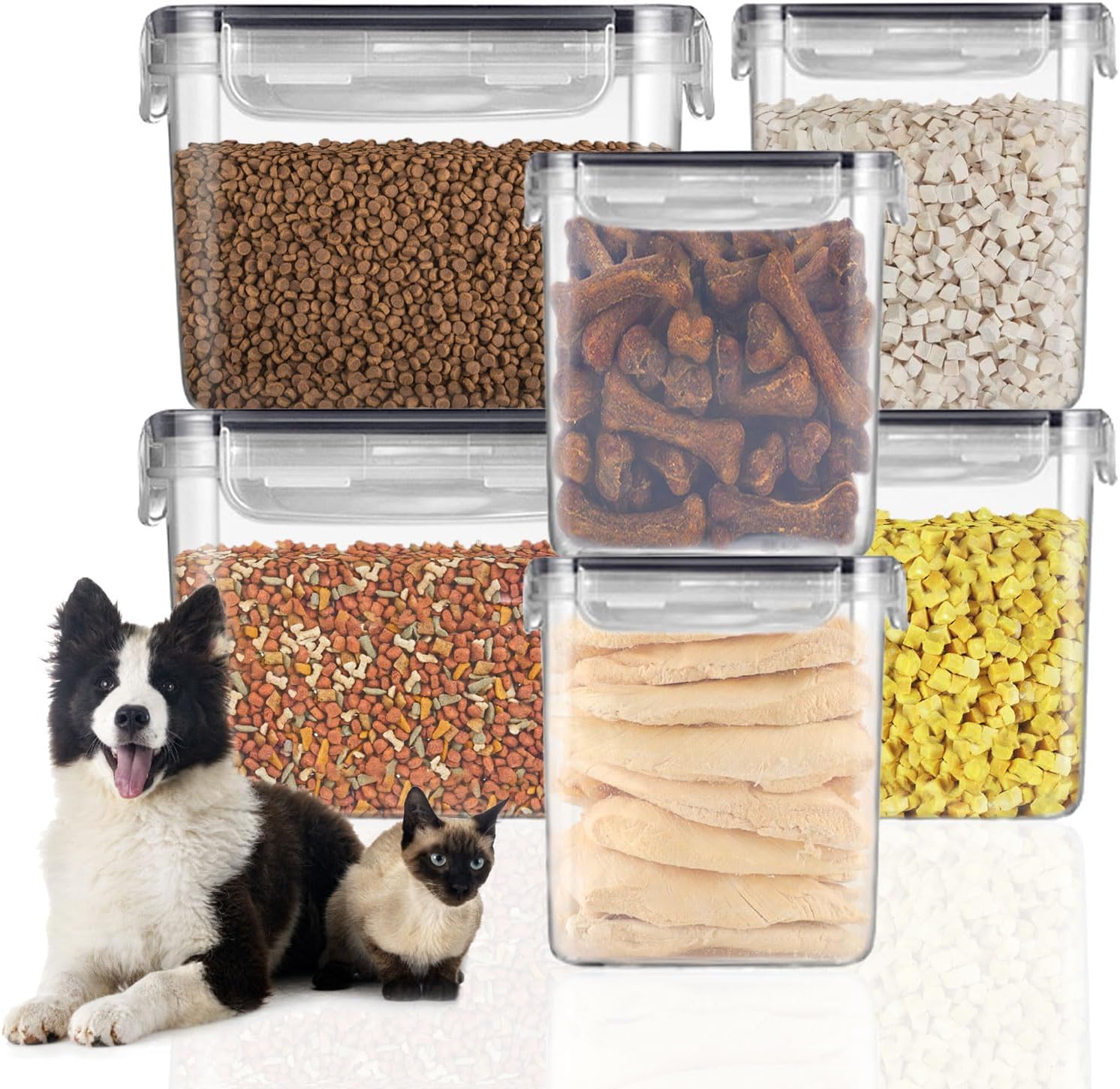 kathson 6 PCS Airtight Dog Food Storage Container,Clear Plastic Dog Food Storage,Pet