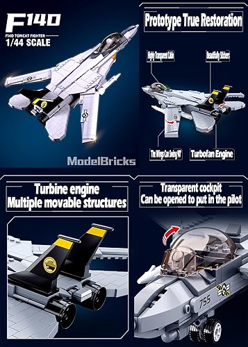 Miniatura 3 de kcolpas Kits de juguetes de construcción de armas militares para niños y adultos - Juguetes con F14D Tomcat Fighter Jet, compatible con modelos a