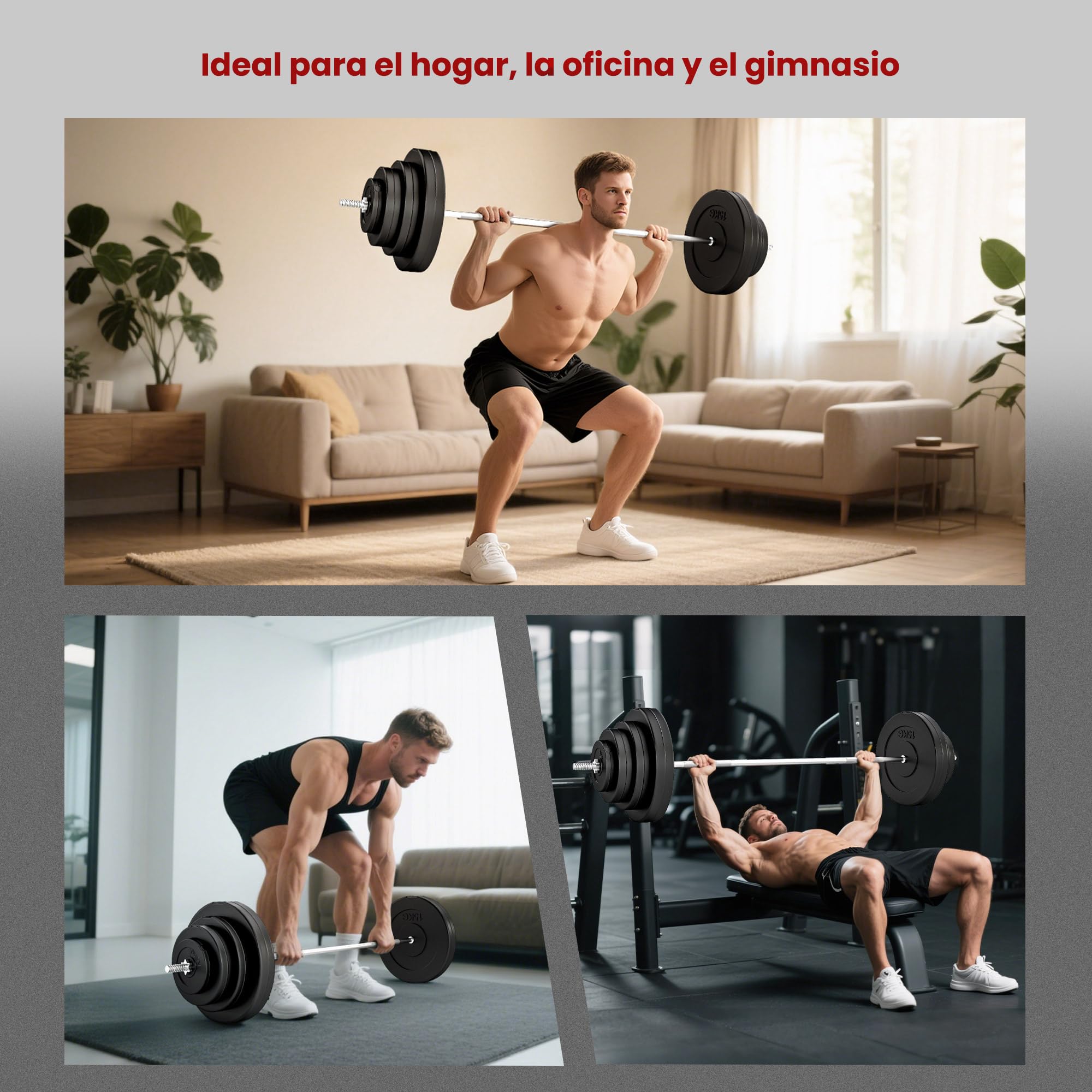 HOMCOM Barra de Pesas 70 kg con Mancuernas Set de Pesas Ajustables con 8 Discos 1,5kg 5kg 10kg 15kg y 1 Barra Juego de Mancuernas para Entrenamiento de Fuerza en Hogar Gimnasio 170x40,5x40,5 cm Negro