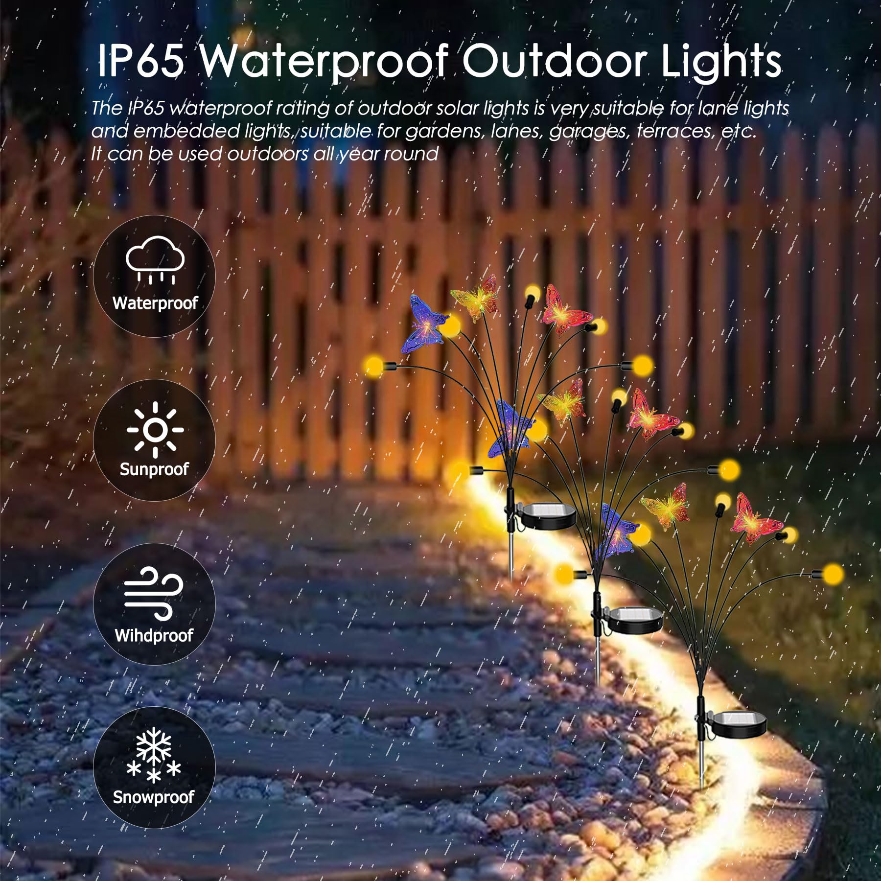 Solar-Lichter mit Glühwürmchen-Motiv, bunte Schmetterlings-Gartenlichter, 2 Stück, wasserdichte Außenleuchten für Wege, Landschaft, Camping, Hof, Rasen-Dekoration