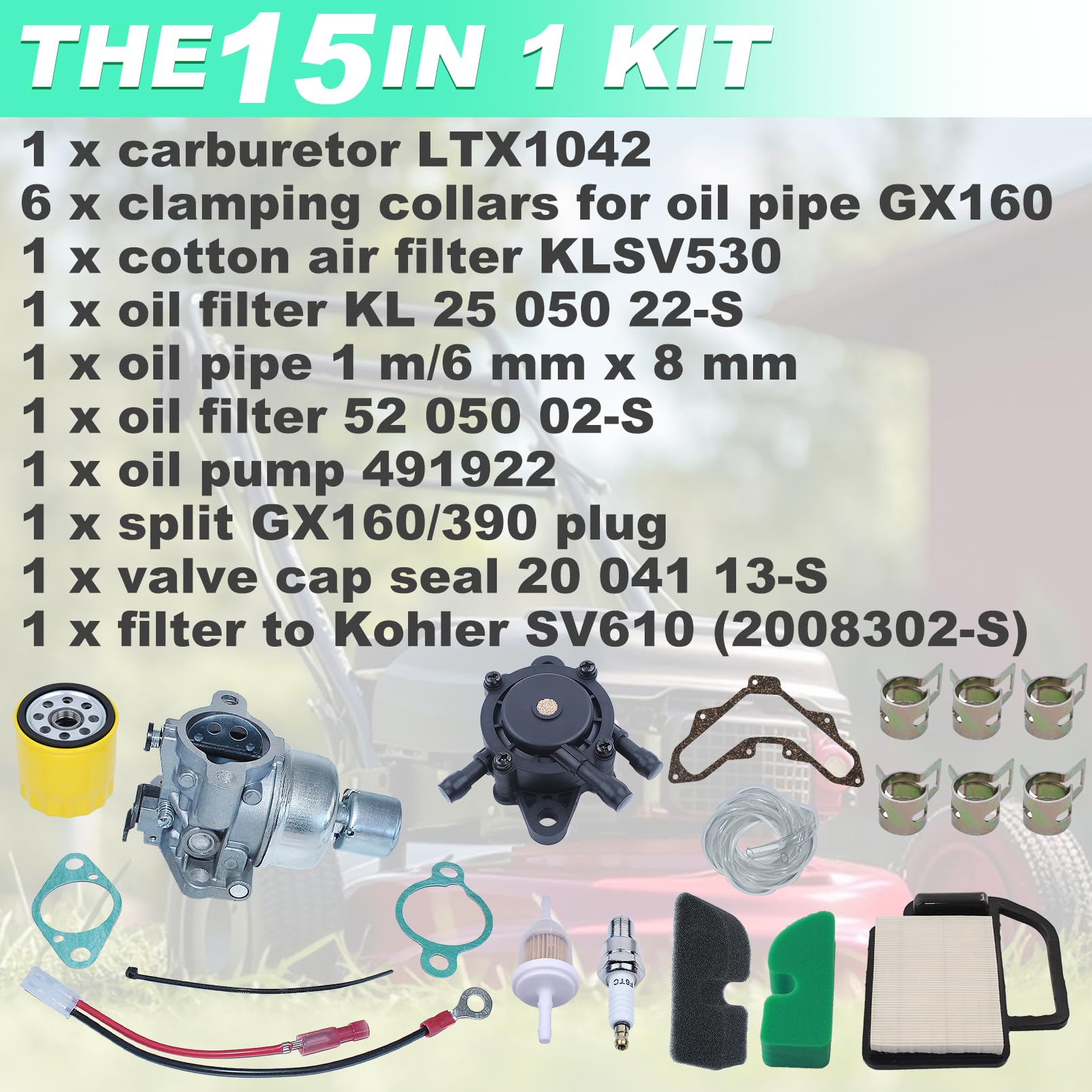 Adefol Kit Carburateur Pour Husqvarna YTH20K46 LTH1842 YTH2042 Tondeuse à Gazon, Pour Kohler 20-853-33-S CV460 CV493Carburateur avce Filtre à air, Filtre à carburant