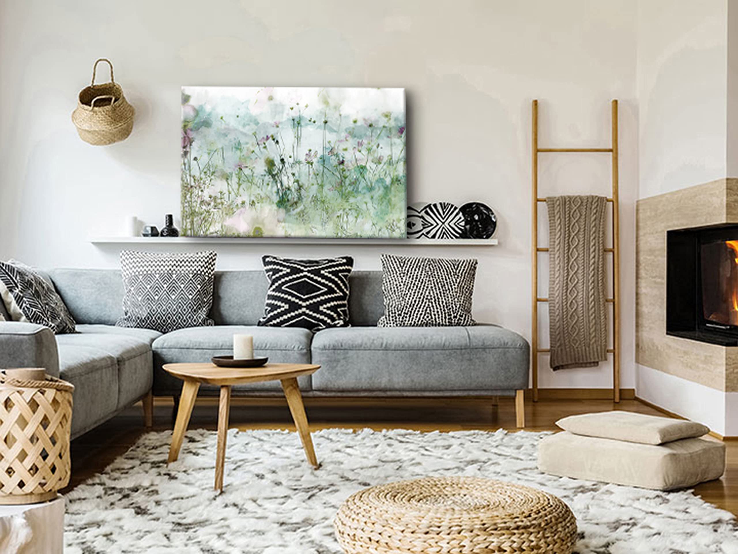 artgeist Acoustic Canvas Wall Art Print Meadow 35x24 in - 1pcs Picture with Acoustic Foam Sound Print Artwork Room Acoustics Soundproofing - Flowers Grass Botanical Colorful Like Painted b-C-1025-b-a