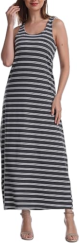 SUMONA - Vestidos largos para mujer a mitad de pierna, estilo camiseta sin mangas, entallados, con espalda cruzada