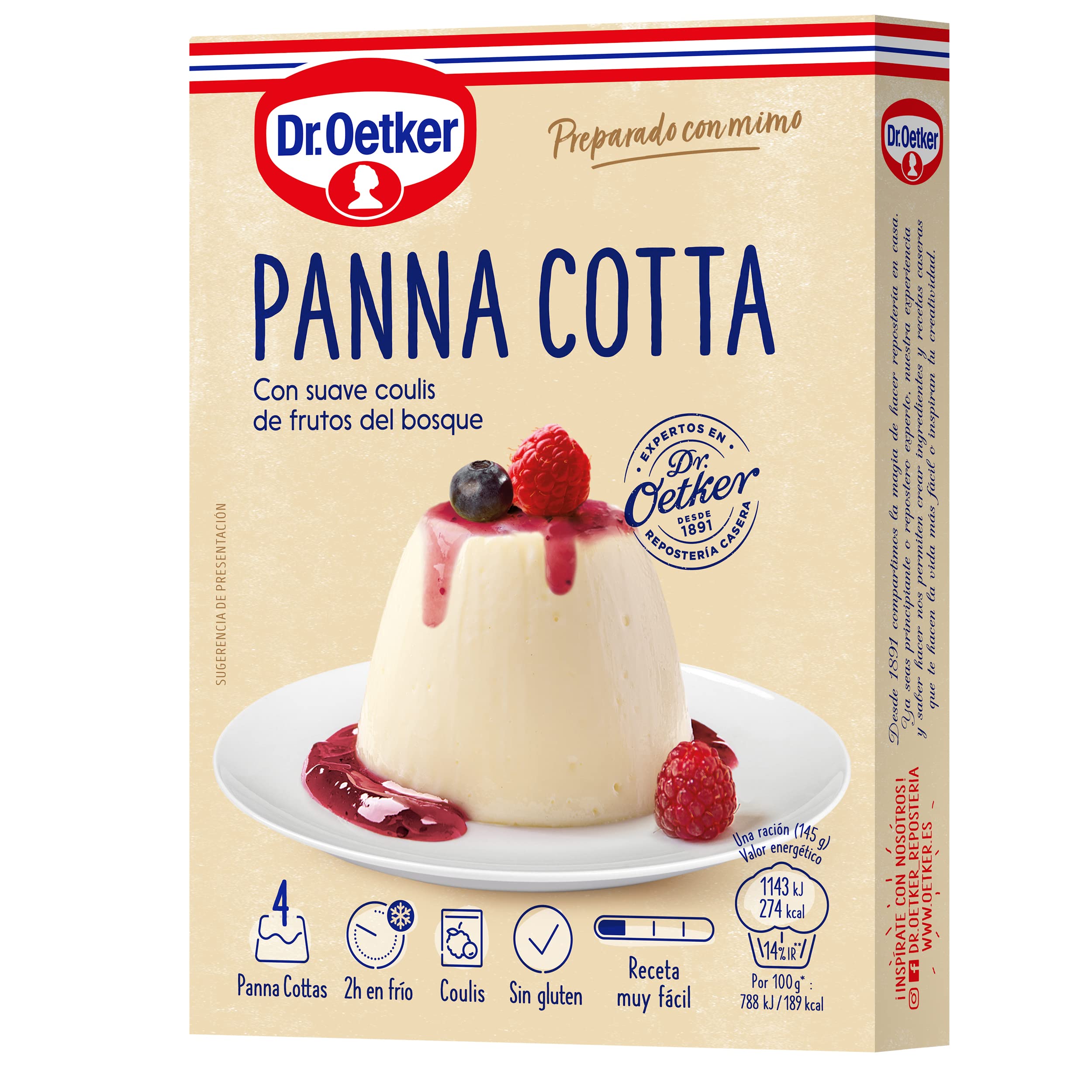 Dr. Oetker Panna Cotta Con Salsa De Frambuesa, 110 g