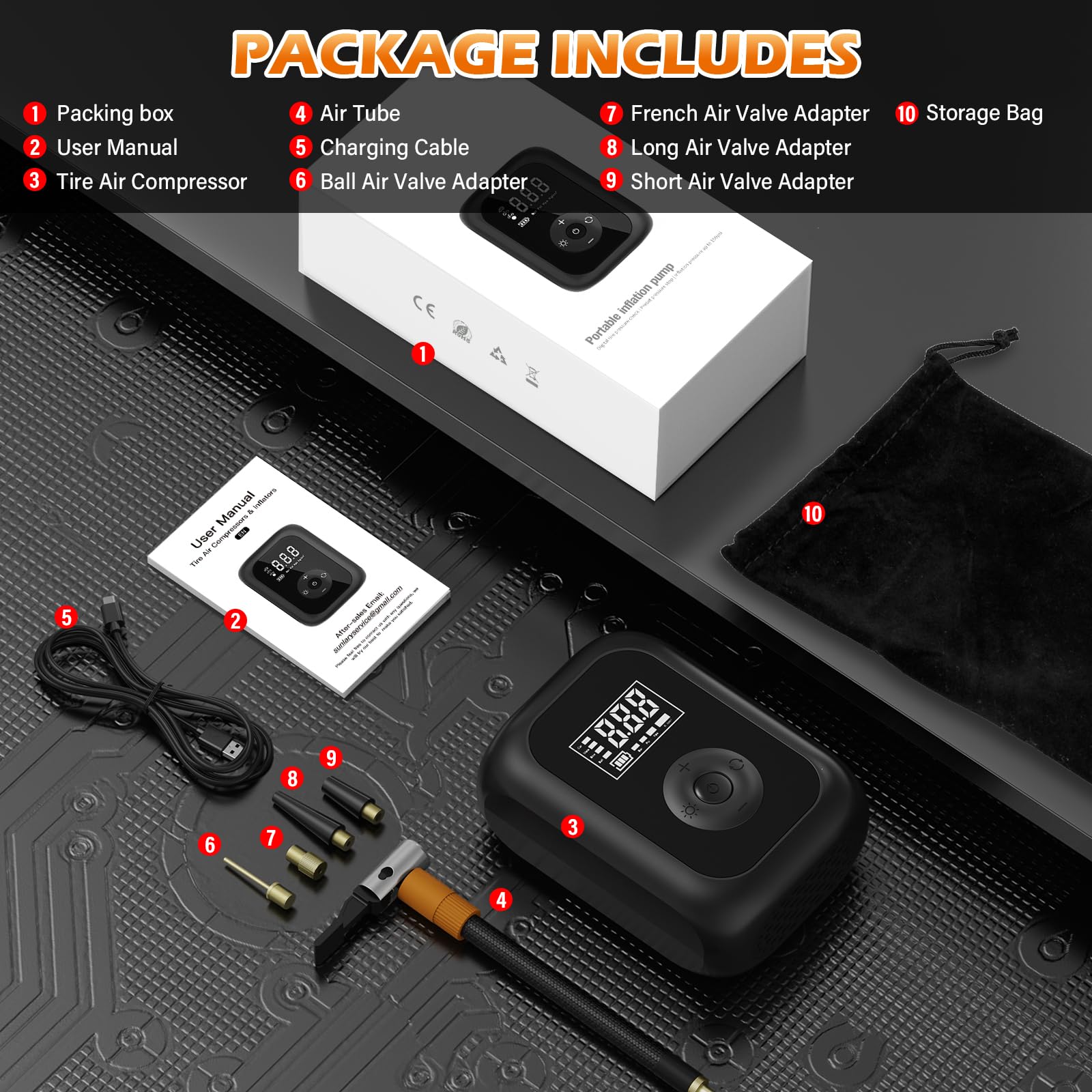 Onherm Compresor Aire Portatil, 6000Mah Inflador Ruedas Coche Mini Bomba de Aire Bicicleta Electrica, 10,3Bar/ 150PSI con Recargable y Pantalla LED para Coches, Motos, Bicicletas, Anillo de Natación