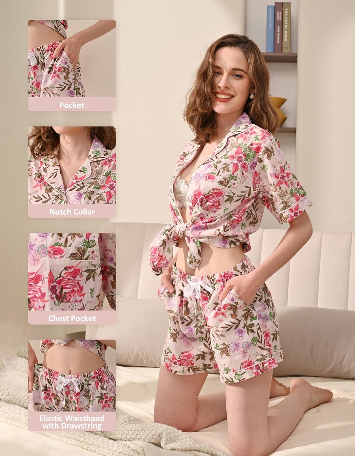 100% Cotton Pajamas for Women 2 Piece PJs Set Long Sleeve Button Down Breathable Woven Sleepwear Loungewear XS-XXL