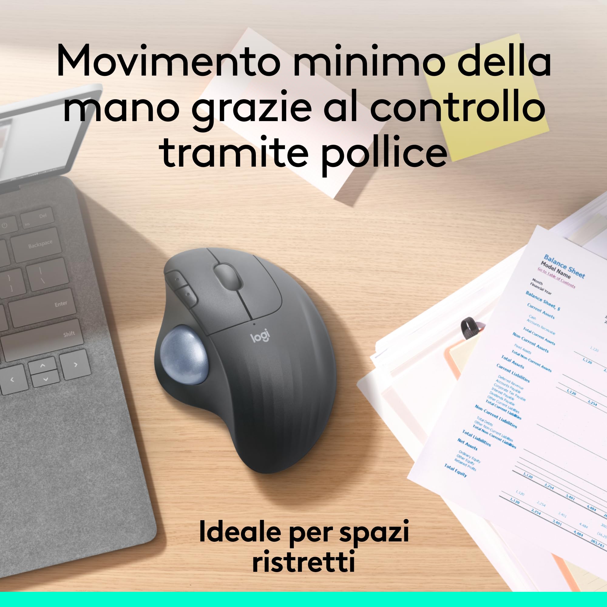 Logitech ERGO M575 Trackball wireless for Business - Controllo facile con il pollice, design ergonomico, Logi Bolt sicuro, Bluetooth, certificazione globale, Windows/Mac/Chrome/Linux - Graphite