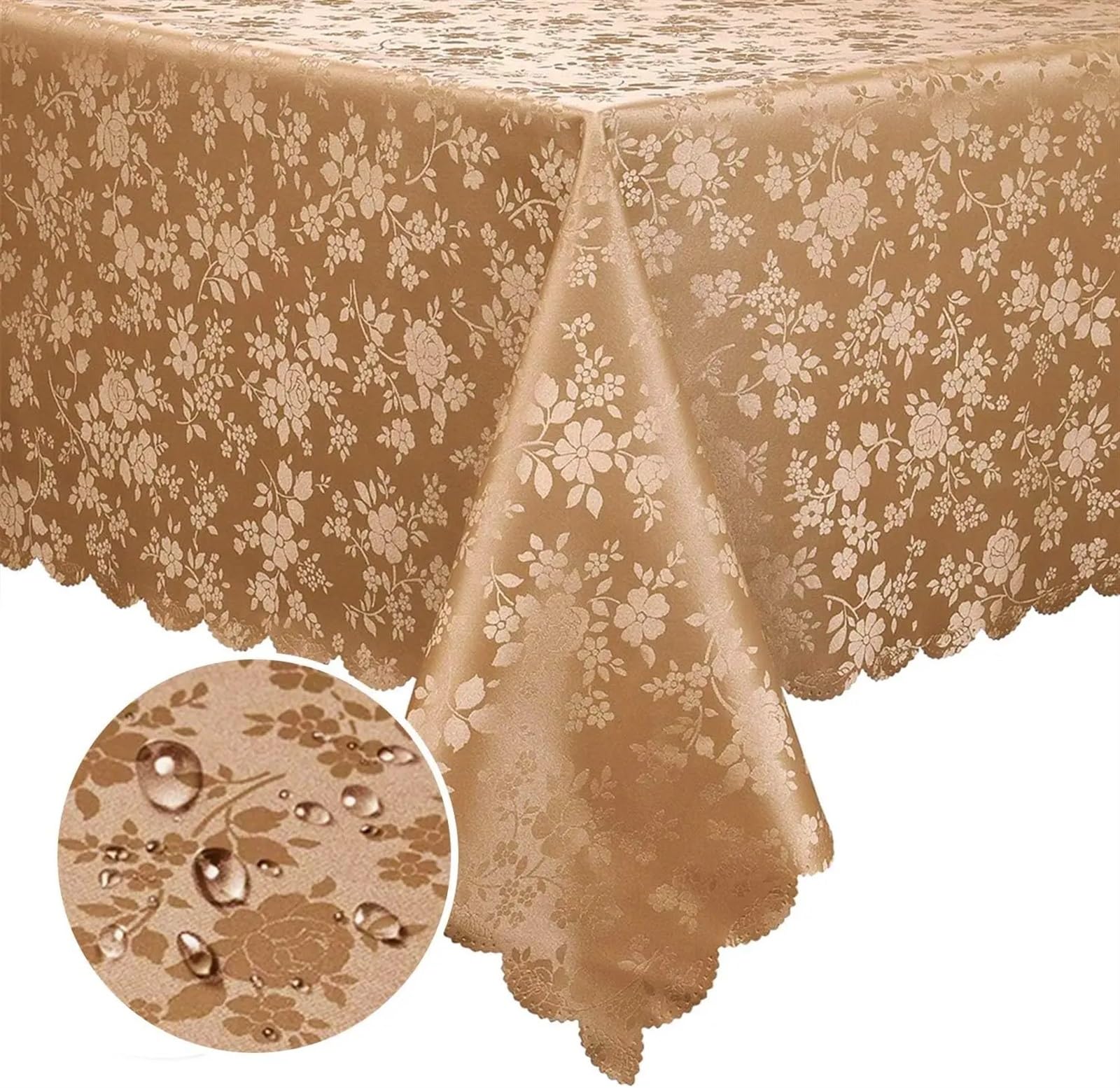 XIUsheUA tablecloth Rectangle Waterproof Oil-Proof Vinyl Tablecloth Wipeable Table Cover for Kitchen and Dining Room(CHAMPAGNE,137X274CM)