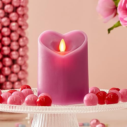 Miniatura 3 de Luminara Vela sin llama de sorbete de frambuesa con forma de corazón, pilar LED  3.5 x 4.5 pulgadas, colección del día de San Valentín
