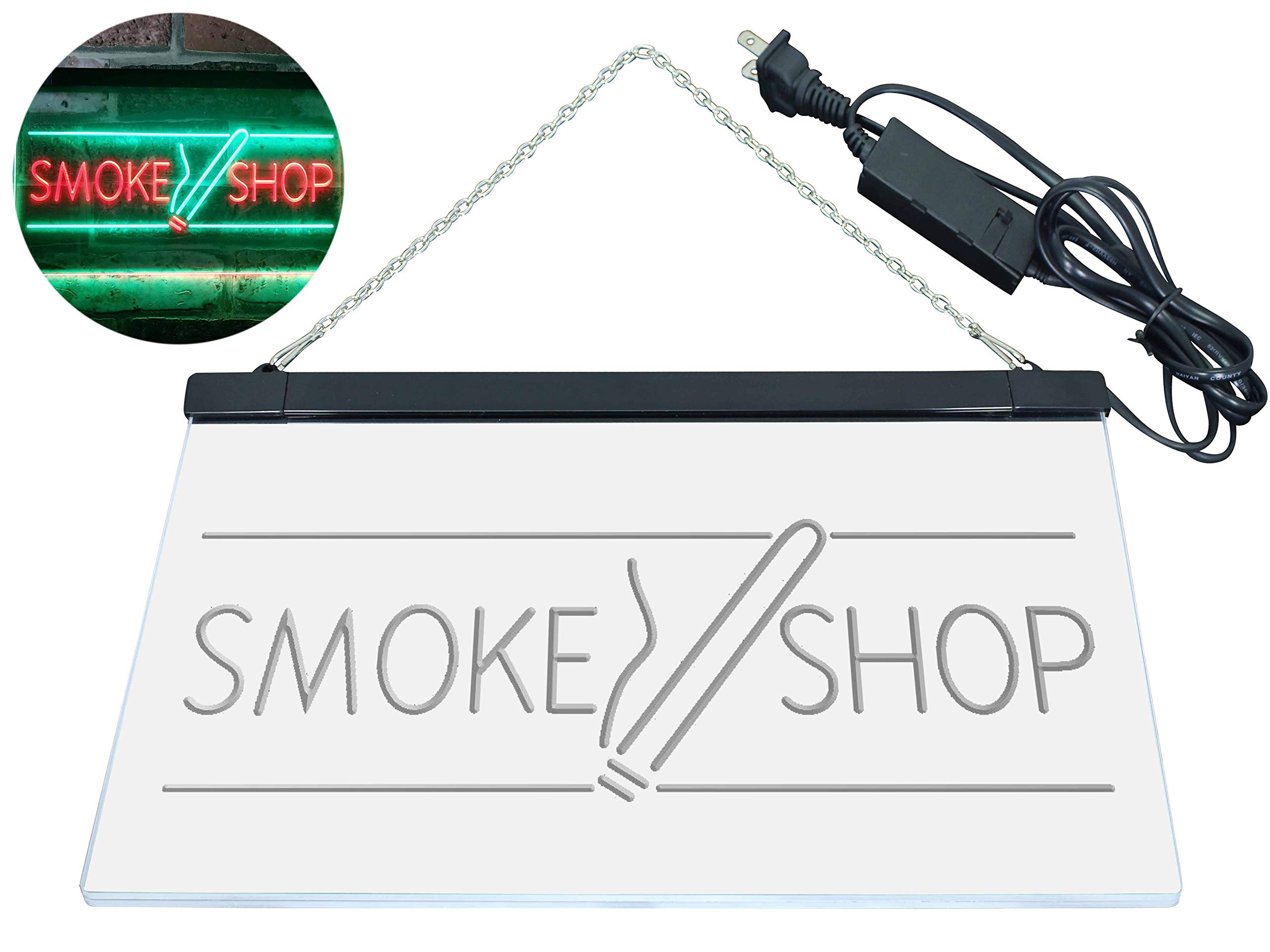 ADVPRO Smoke Shop Cigarettes Cigar Shop Open Dual Color LED Enseigne Lumineuse Neon Sign Vert et Rouge 600 x 400mm st6s64-i3159-gr