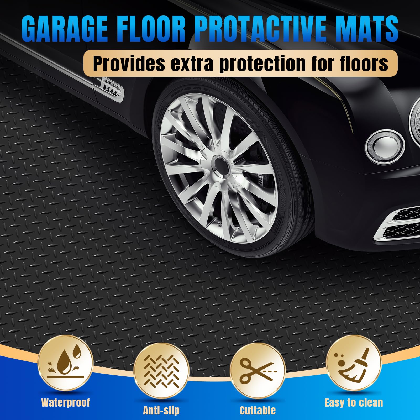 7 5x20 FT Garage Floor Mat Diamond Plate PVC Garage Mats Flooring Roll Thickened Non-Slip Rubber Flooring Protector — view 3