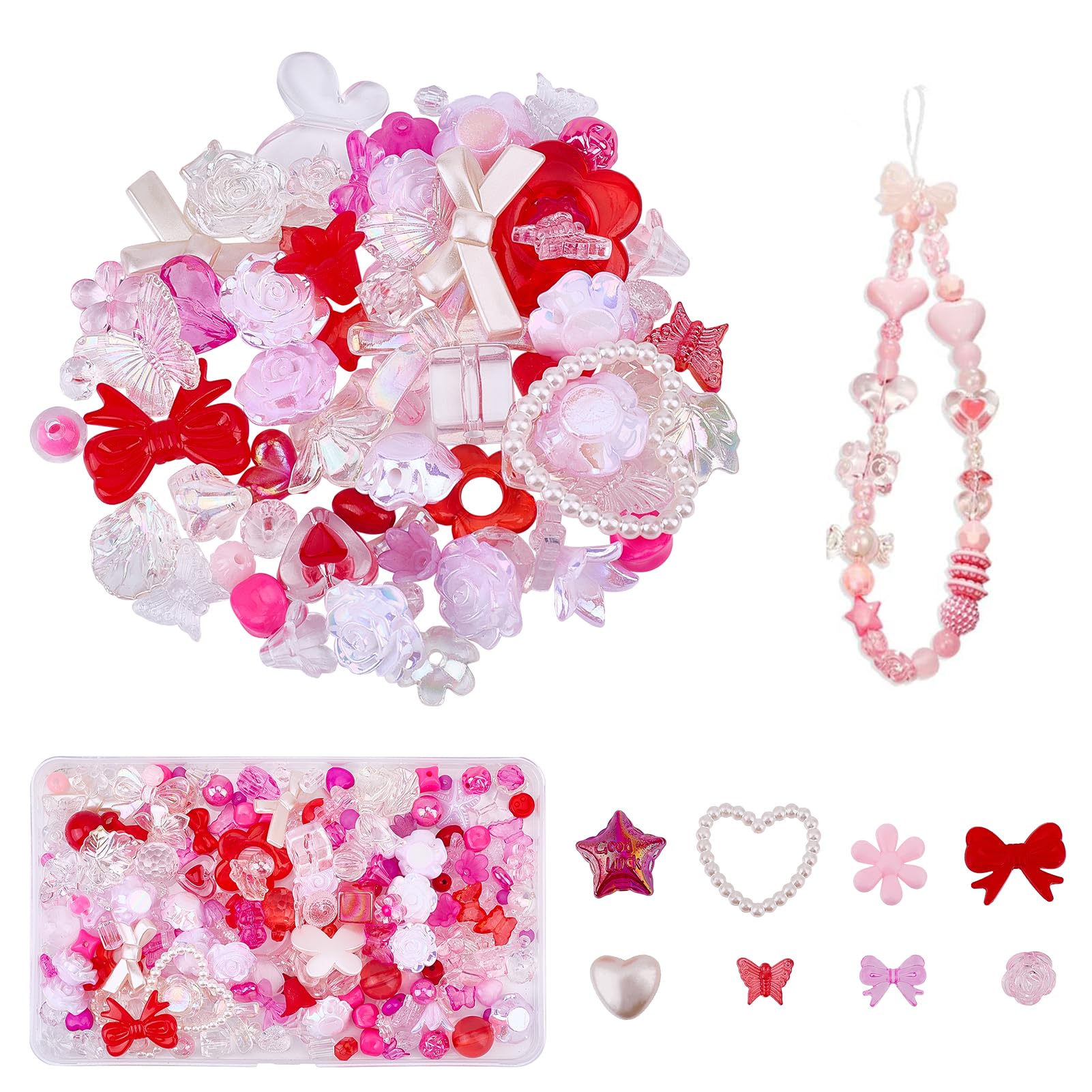 NICENEEDED 150 Pcs Phone Chain Beaded Making kit, Cell Phone Charms Lanyard Wrist Strap Set including Matte