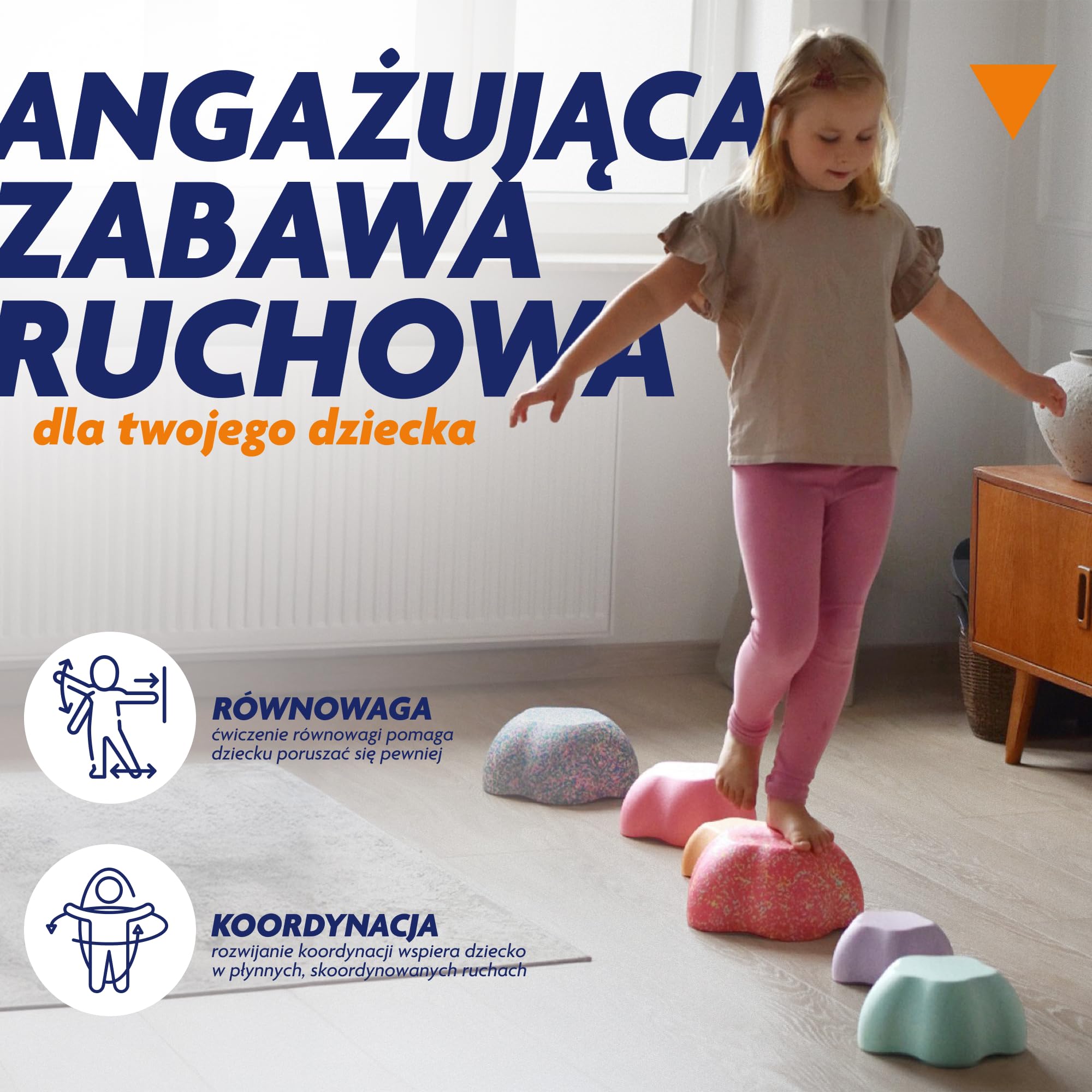 Rocks, sensoryczne kamienie do balansowania dla dzieci – zestaw 5 szt. – wytrzymałe, wspierają równowagę, motorykę i koordynację – do użytku wewnątrz i na zewnątrz,