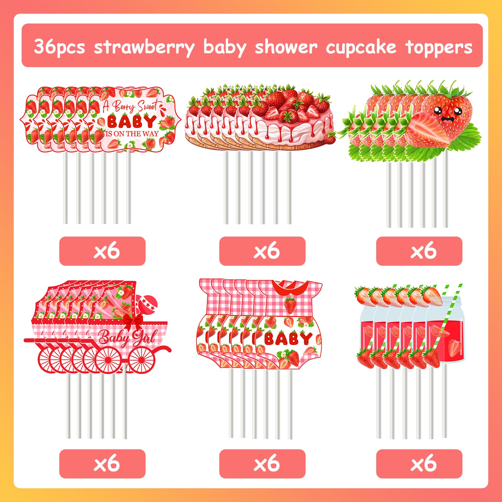 5 Decorazioni Per Torte In Legno A Forma Di Fragola: Topper Colorati Per Compleanno E Baby Shower - 3