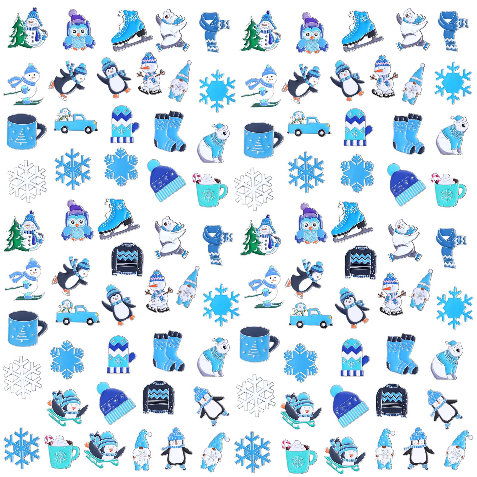 Ceenna 100 Pcs Winter Lapel Pins Bulk Winter Snowflake Pins Snowman Penguin Lapel Pins Bags Brooches Badge Gift for Christmas